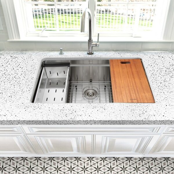 Nantucket Sinks SR-PS2-2818-16 28 Inch Pro Series Prep-Station Single Bowl Undermount Stainless Steel Kitchen Sink with Included Accessories