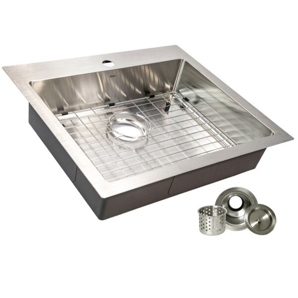 Nantucket Sinks SR2522-5.5-16 Pro Series 25 Inch Single Bowl 304 Stainless Steel Drop In Kitchen Sink - Stainless Steel