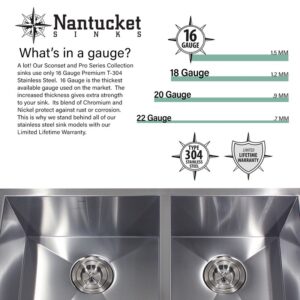 Nantucket Sinks SR2318-16 Pro Series 23 Inch Single Bowl Undermount Rectangle 16 Gauge Stainless Steel Kitchen Sink