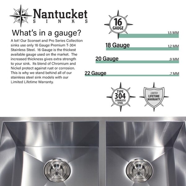 Nantucket ZR-PS-3220-16 Pro Series 32 Inch Large Prep Station Single Undermount Bowl Stainless Steel Kitchen Sink