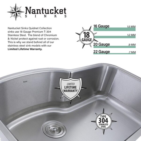 Nantucket Sinks RLS-OF 17 Inch Hand Hammered Stainless Steel Round Undermount Bathroom Sink With Overflow