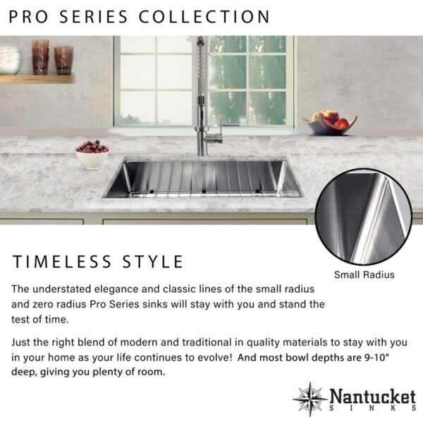 Nantucket Sinks SR3218-16 Pro Series 32 Inch Large Rectangle Single Bowl Undermount Small Radius Corners Stainless Steel Kitchen Sink