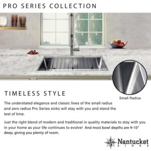 Nantucket Sinks SR3618-16 Pro Series 36 Inch Oversized Large Rectangle Bowl Undermount Small Radius Corners Stainless Steel Kitchen Sink