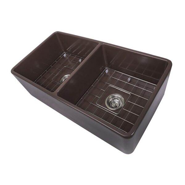 Nantucket Sinks T-FCFS33CB-DBL 33 Inch Double Bowl Coffee Brown Farmhouse Fireclay Kitchen Sink