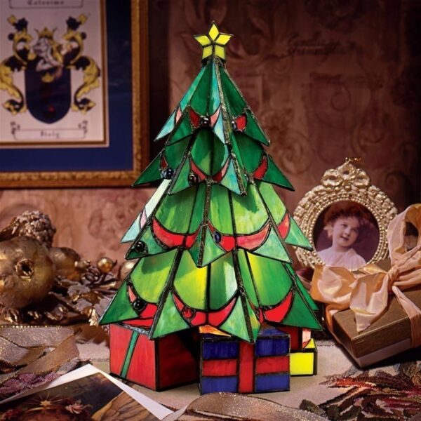 Design Toscano TF10019 11 Inch Christmas Tree Stained Glass Lamp