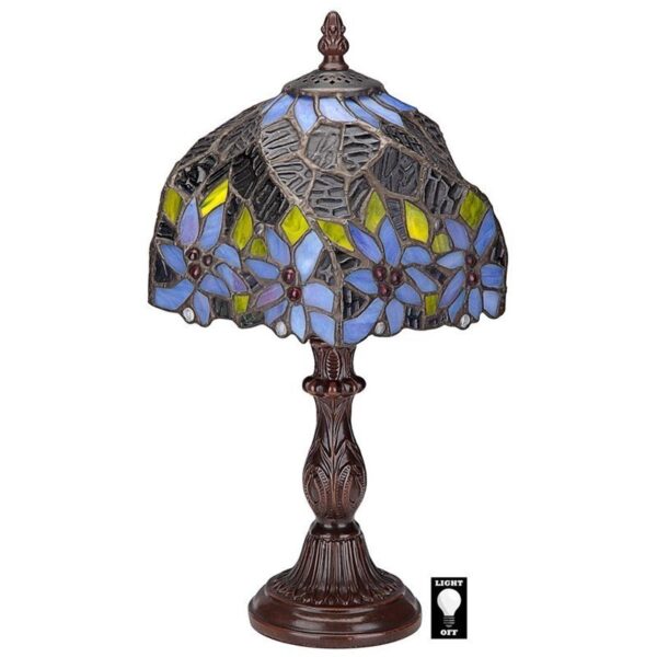 Design Toscano TF10044 8 Inch Light Flower Stained Glass Lamp - Blue