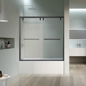 Altair TS80260-BP-MB Caspar 60 x 58 Inch By Pass Semi Frameless Tub Door with Clear Glass - Matte Black