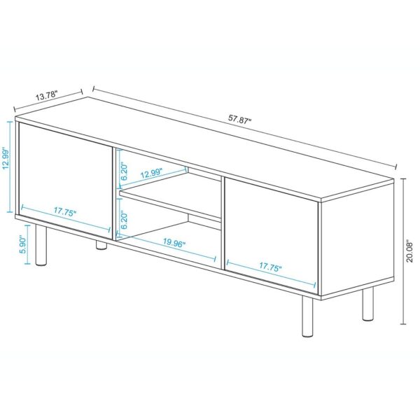 Manhattan Comfort Mid-Century Modern Retro 57.87 TV Stand with 4 Shelves in White and Multi Color Red, Yellow, Blue Print