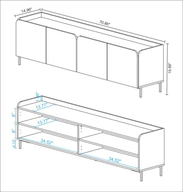 Manhattan Comfort Mid-Century Modern Bogardus 70.86 TV Stand with 4 Shelves in White