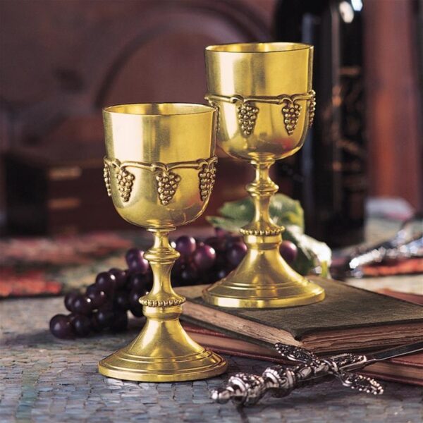 Design Toscano TV98747 3 Inch Brass Grape Harvest Goblets with Box, Set of 2