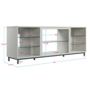 Manhattan Comfort Brighton 60" TV Stand with Glass Shelves and Media Wire Management in Beige