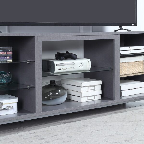 Manhattan Comfort Brighton 60" TV Stand with Glass Shelves and Media Wire Management in Grey