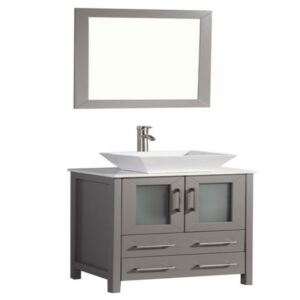 Legion Furniture WA7824LG 24 Inch Solid Wood Vanity Set with Mirror in Light Gray, No Faucet