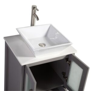 Legion Furniture WA7824LG 24 Inch Solid Wood Vanity Set with Mirror in Light Gray, No Faucet