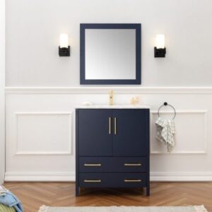 Legion Furniture WA7930-B 30 Inch Solid Wood Vanity Set with Mirror in Blue, No Faucet