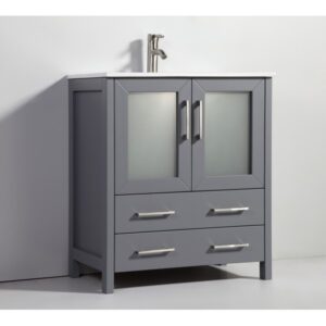 Legion Furniture WA7930DG 30 Inch Solid Wood Vanity Set with Mirror in Dark Gray, No Faucet