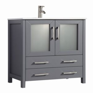 Legion Furniture WA7930DG 30 Inch Solid Wood Vanity Set with Mirror in Dark Gray, No Faucet