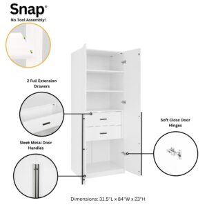 Manhattan Comfort Lee Modern Freestanding Wardrobe Closet 1.0 with 4 Shelves and 2 Drawers in White