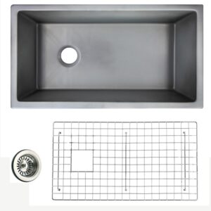 Nantucket Sinks Wellfleet-3419Concrete Cape 34 1/4 Inch Single Bowl Fireclay Undermount or Topmount Kitchen Sink in Concrete