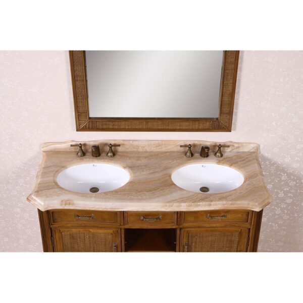 Legion Furniture WH3660 Vanity 60 Inch Solid Wood Sink Vanity With Marble-No Faucet in Light Brown