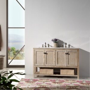 Legion Furniture WH5160 60 Inch Solid Wood Vanity in White Wash with Marble Top, No Faucet