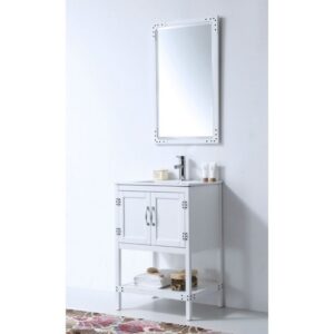 Legion Furniture WH5824-W 24 Inch Wood Vanity in Matt White with Ceramic Top, No Faucet