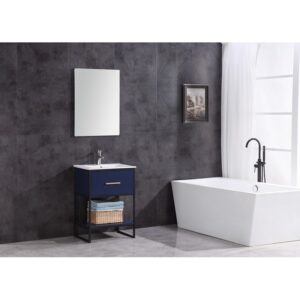 Legion Furniture WH7024-BL-PVC 24 Inch Blue Finish Sink Vanity with Black Metal Frame