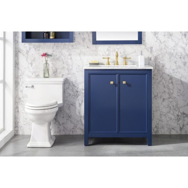 Legion Furniture WLF2130-B 30 Inch Blue Finish Sink Vanity Cabinet with Carrara White Top