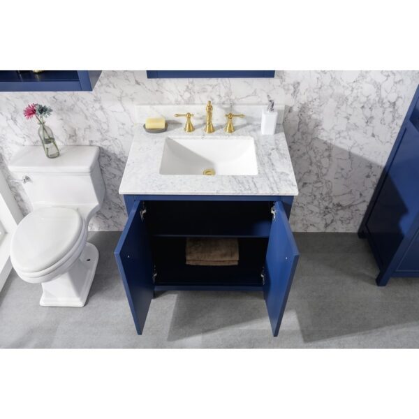 Legion Furniture WLF2130-B 30 Inch Blue Finish Sink Vanity Cabinet with Carrara White Top