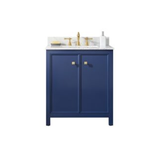 Legion Furniture WLF2130-B 30 Inch Blue Finish Sink Vanity Cabinet with Carrara White Top