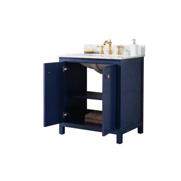 Legion Furniture WLF2130-B 30 Inch Blue Finish Sink Vanity Cabinet with Carrara White Top