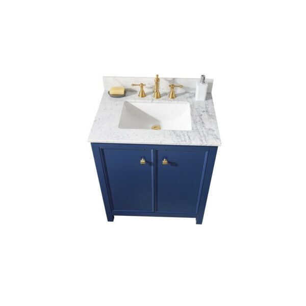 Legion Furniture WLF2130-B 30 Inch Blue Finish Sink Vanity Cabinet with Carrara White Top