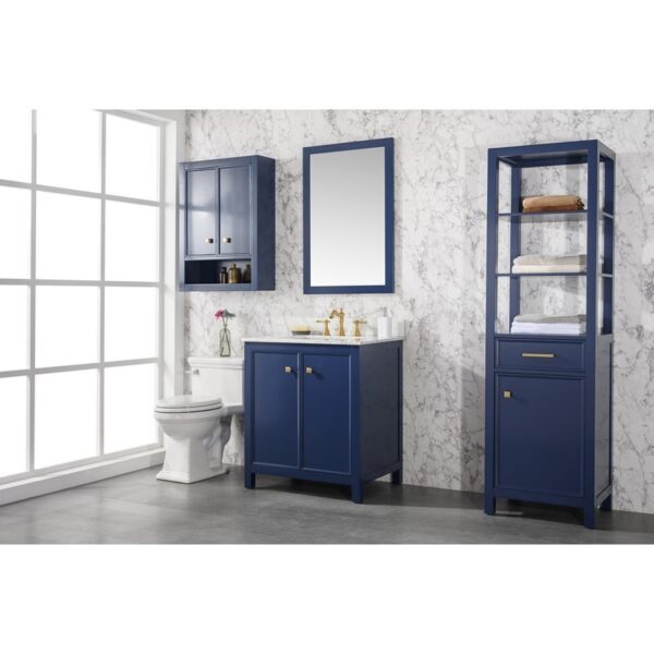 Legion Furniture WLF2130-B 30 Inch Blue Finish Sink Vanity Cabinet with Carrara White Top