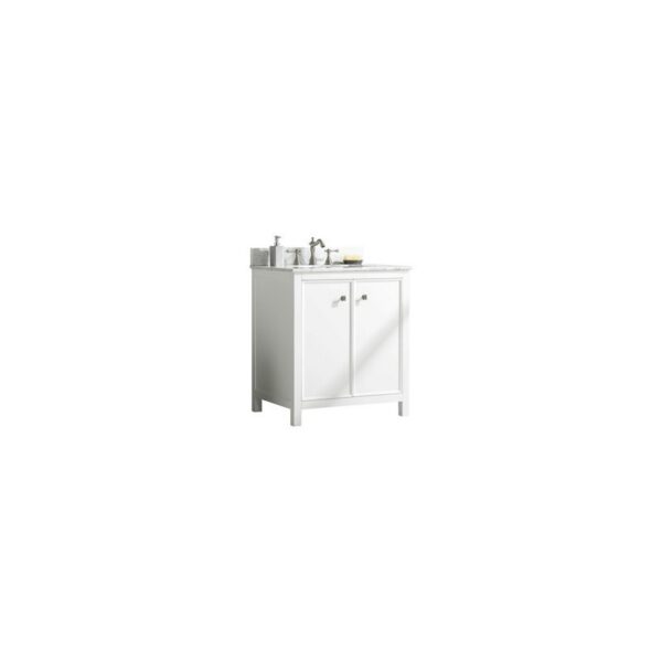 Legion Furniture WLF2130-W 30 Inch White Finish Sink Vanity Cabinet with Carrara White Top