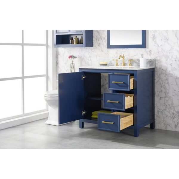 Legion Furniture WLF2136-B 36 Inch Blue Finish Sink Vanity Cabinet with Carrara White Top