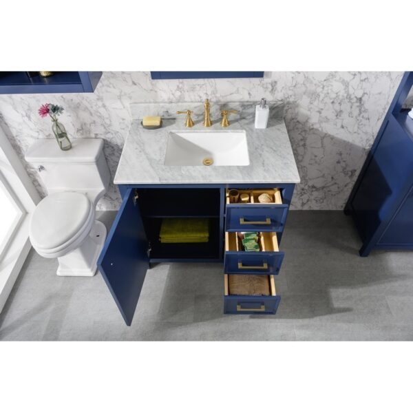 Legion Furniture WLF2136-B 36 Inch Blue Finish Sink Vanity Cabinet with Carrara White Top