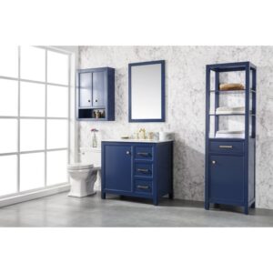 Legion Furniture WLF2136-B 36 Inch Blue Finish Sink Vanity Cabinet with Carrara White Top