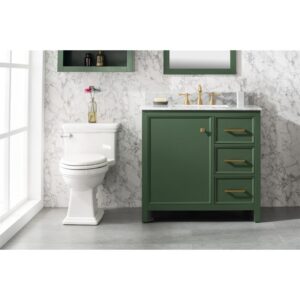 Legion Furniture WLF2136-VG 36 Inch Vogue Green Finish Sink Vanity Cabinet with Carrara White Top