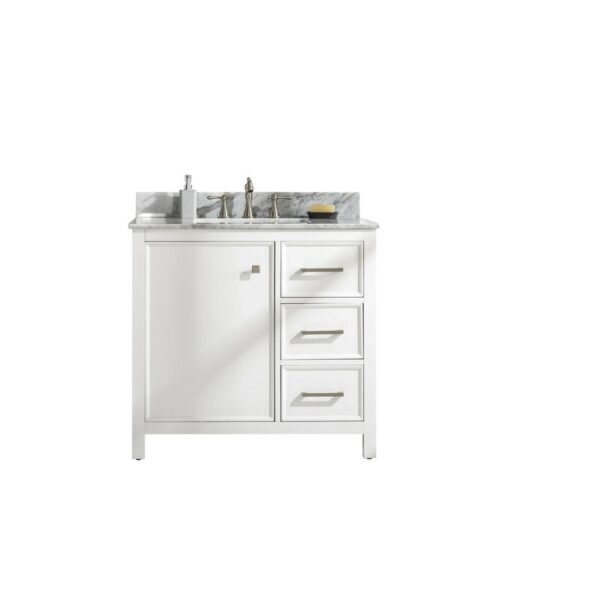 Legion Furniture WLF2136-W 36 Inch White Finish Sink Vanity Cabinet with Carrara White Top