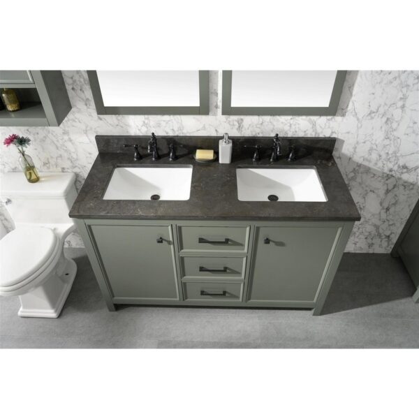 Legion Furniture WLF2154-PG 54 Inch Pewter Green Finish Double Sink Vanity Cabinet with Blue Lime Stone Top