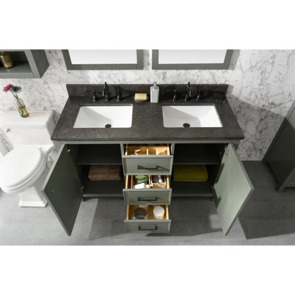 Legion Furniture WLF2154-PG 54 Inch Pewter Green Finish Double Sink Vanity Cabinet with Blue Lime Stone Top