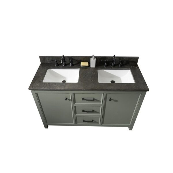 Legion Furniture WLF2154-PG 54 Inch Pewter Green Finish Double Sink Vanity Cabinet with Blue Lime Stone Top