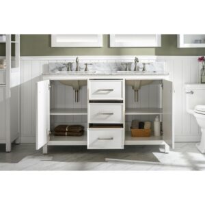 Legion Furniture WLF2154-W 54 Inch White Finish Double Sink Vanity Cabinet with Carrara White Top