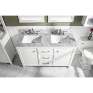 Legion Furniture WLF2154-W 54 Inch White Finish Double Sink Vanity Cabinet with Carrara White Top