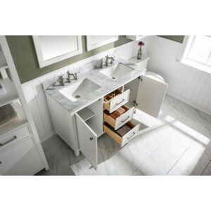 Legion Furniture WLF2154-W 54 Inch White Finish Double Sink Vanity Cabinet with Carrara White Top