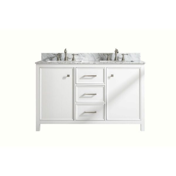 Legion Furniture WLF2154-W 54 Inch White Finish Double Sink Vanity Cabinet with Carrara White Top