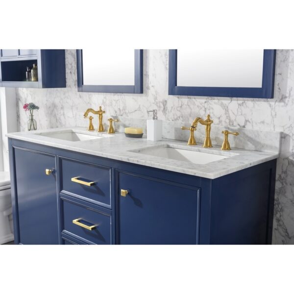 Legion Furniture WLF2160D-B 60 Inch Blue Finish Double Sink Vanity Cabinet with Carrara White Top