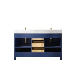 Legion Furniture WLF2160D-B 60 Inch Blue Finish Double Sink Vanity Cabinet with Carrara White Top