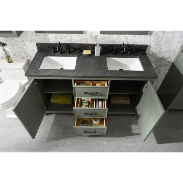 Legion Furniture WLF2160D-PG 60 Inch Pewter Green Finish Double Sink Vanity Cabinet with Blue Lime Stone Top