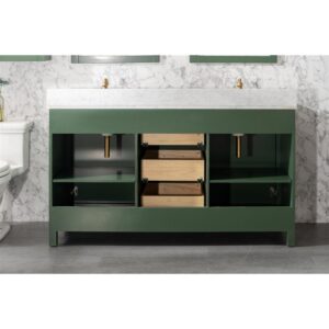 Legion Furniture WLF2160D-VG 60 Inch Vogue Green Finish Double Sink Vanity Cabinet with Carrara White Top